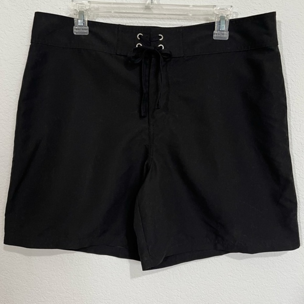 Merona Black Board Shorts Snap & Tie Front  Quick Dry Poly Size L